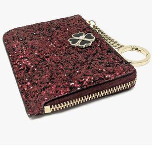 Kate Spade New York Odette Glitter Medium Large Zip Card Holder Wallet Red